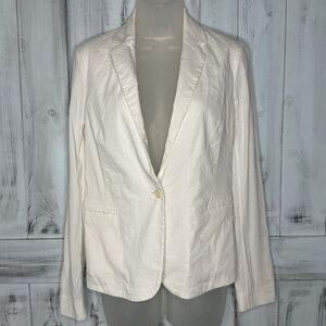 WOMENS THEORY WHITE LINEN BLEND FITTED LIGHTWEIGHT SINGLE BUTTON BLAZER JACKET 4